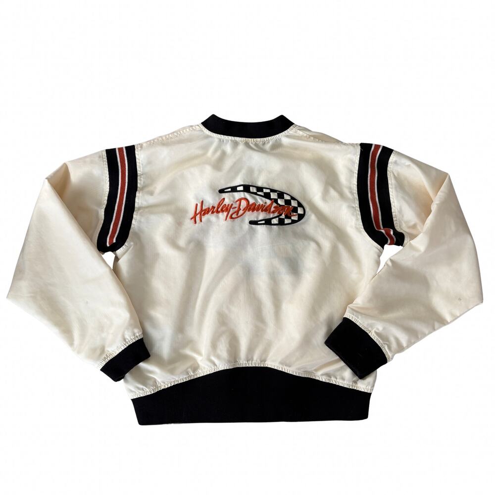 Harley-Davidson Y2K Racing Bomber Jacket M Checkered Logo Patch Flag USA White